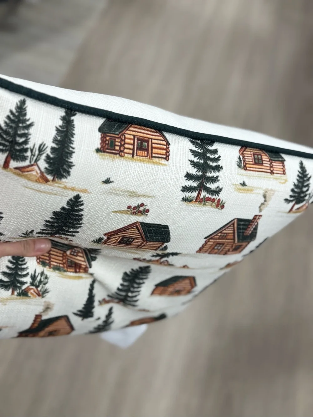 Cabin Print Decorative Pillow - White with Green and Brown